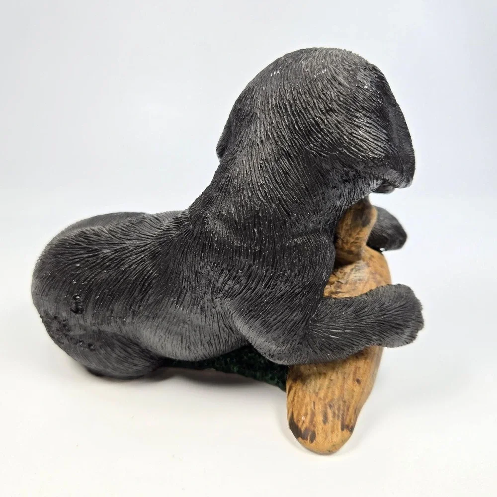 Vintage Living Stone Black Lab Hunting Dog Puppy Figurine with Duck‎ Decoy 1996